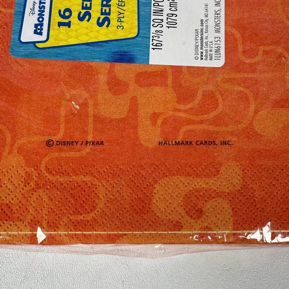 Disney Pixar Monsters Inc Birthday Party Napkins 16 Mike Wazowski Sulley NEW VTG